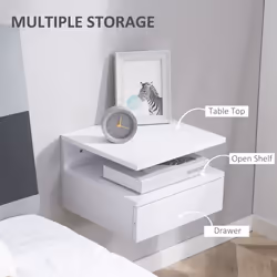 HOMCOM Nightstand Set of 2, Wall Mounted Bedside Cabinet, White