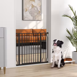 PawHut Dog Gate Wide Stair Gate w/ Door Pressure Fit, 75-95W cm, Black