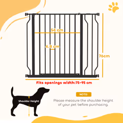 PawHut Dog Gate Wide Stair Gate w/ Door Pressure Fit, 75-95W cm, Black