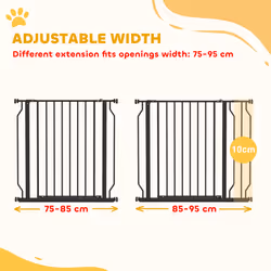 PawHut Dog Gate Wide Stair Gate w/ Door Pressure Fit, 75-95W cm, Black