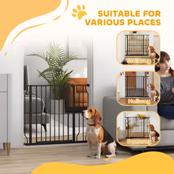 PawHut Dog Gate Wide Stair Gate w/ Door Pressure Fit, 75-95W cm, Black - Additional view 6