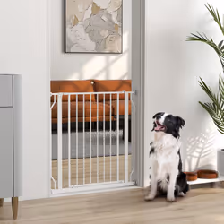 PawHut Dog Gate Wide Stair Gate w/ Door Pressure Fit, 75-85W cm, White