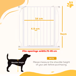 PawHut Dog Gate Wide Stair Gate w/ Door Pressure Fit, 75-85W cm, White