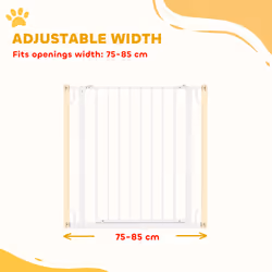 PawHut Dog Gate Wide Stair Gate w/ Door Pressure Fit, 75-85W cm, White