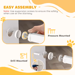 PawHut Dog Gate Wide Stair Gate w/ Door Pressure Fit, 75-85W cm, White - Additional view 5