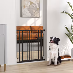 PawHut Dog Gate Wide Stair Gate w/ Door Pressure Fit, 75-85W cm, Black
