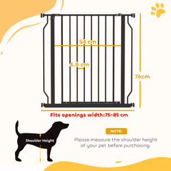 PawHut Dog Gate Wide Stair Gate w/ Door Pressure Fit, 75-85W cm, Black