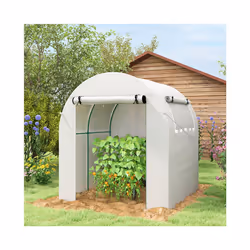 Outsunny Walk in Polytunnel Greenhouse with Roll-up Window and Door, White