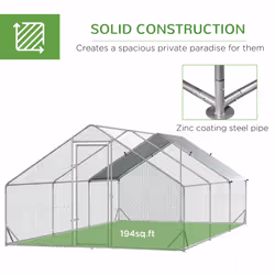 PawHut Walk In Chicken Run Large Galvanised Chicken Coop w/ Cover 6 x 3 x 2m - Additional view 4