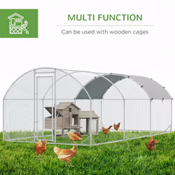PawHut Walk-In Chicken Run Galvanised Chicken Coop w/ Cover 2.8 x 1.9 x 2m
