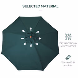 Outsunny Wooden Garden Parasol with Rope Pulley Mechanism and 8 Ribs Dark Green