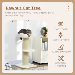 PawHut 2 Tier Cat Resting Tree w/ Top Basket Cushion Sisal Post Cream White