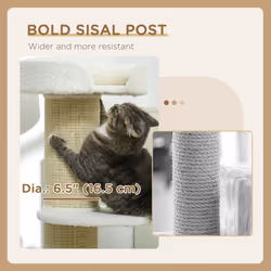 PawHut 2 Tier Cat Resting Tree w/ Top Basket Cushion Sisal Post Cream White - Additional view 6