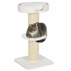 PawHut 2 Tier Cat Resting Tree w/ Top Basket Cushion Sisal Post Cream White - Additional view 8