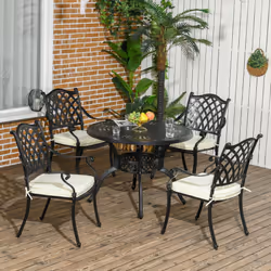 Outsunny 4 Seater Outdoor Dining Set with Cushions Parasol Hole Cast Aluminium