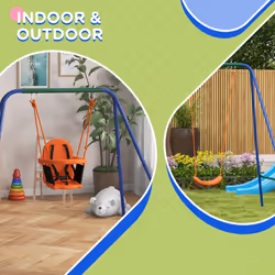 Outsunny Garden Swing Set for Toddlers w/ Safety Belt - Orange and Blue