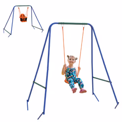 Outsunny Garden Swing Set for Toddlers w/ Safety Belt - Orange and Blue - Additional view 8