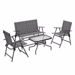 Outsunny Patio Furniture Set, Garden Set w/ Table, Foldable Chairs, a Loveseat - Additional view 8