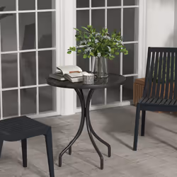 Outsunny Round Garden Table Outdoor Side Table with Steel Frame Black