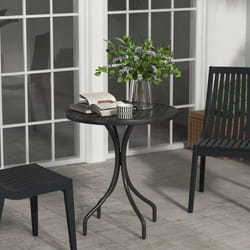 Outsunny Round Garden Table Outdoor Side Table with Steel Frame Black