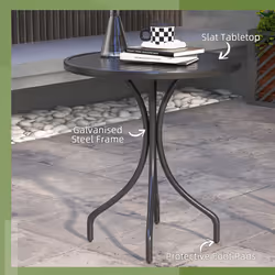 Outsunny Round Garden Table Outdoor Side Table with Steel Frame Black