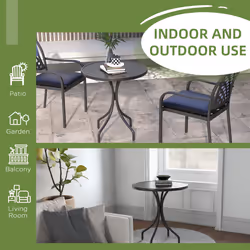 Outsunny Round Garden Table Outdoor Side Table with Steel Frame Black