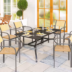 Outsunny Garden Dining Table with Steel Frame and Slatted Top for Balcony Black