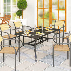Outsunny Garden Dining Table with Steel Frame and Slatted Top for Balcony Black