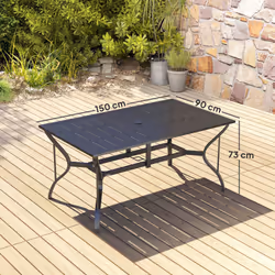 Outsunny Garden Dining Table with Steel Frame and Slatted Top for Balcony Black