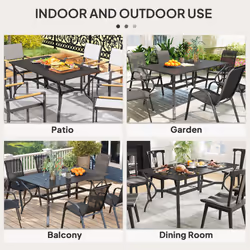 Outsunny Garden Dining Table with Steel Frame and Slatted Top for Balcony Black - Additional view 5