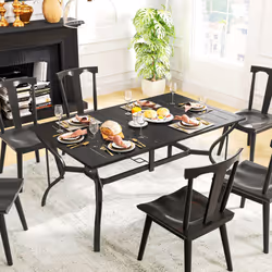Outsunny Garden Dining Table with Steel Frame and Slatted Top for Balcony Black - Additional view 6