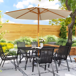 Outsunny Garden Dining Table with Steel Frame and Slatted Top for Balcony Black - Additional view 7