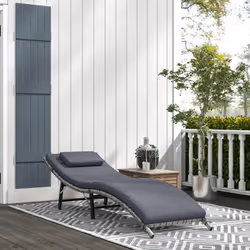 Outsunny Folding Rattan Sun Lounger with Cushion and Pillow, Grey