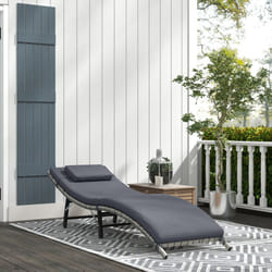 Outsunny Folding Rattan Sun Lounger with Cushion and Pillow, Grey