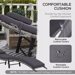 Outsunny Folding Rattan Sun Lounger with Cushion and Pillow, Grey