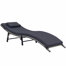 Outsunny Folding Rattan Sun Lounger with Cushion and Pillow, Grey - Additional view 8