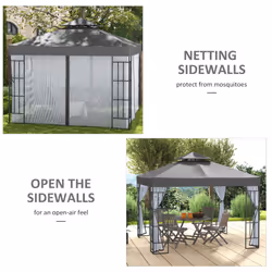 Outsunny 3 x 3(m) Patio Gazebo Canopy Garden Pavilion with 2 Tier Roof, Grey