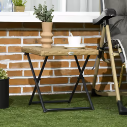 Outsunny Folding Square Rattan Coffee Table, Steel Frame Bistro Garden Natural