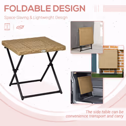 Outsunny Folding Square Rattan Coffee Table, Steel Frame Bistro Garden Natural