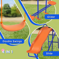 Outsunny 4 in 1 Metal Kids Swing Set w/ Double Swings, Glider, Slide, Ladder