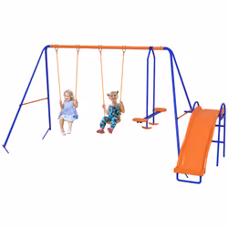 Outsunny 4 in 1 Metal Kids Swing Set w/ Double Swings, Glider, Slide, Ladder - Additional view 7
