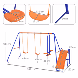 Outsunny 4 in 1 Metal Kids Swing Set w/ Double Swings, Glider, Slide, Ladder - Additional view 8