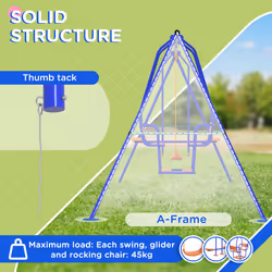 Outsunny 3 in 1 Metal Kids Swing Set with Swing, Glider, Rocking Chair