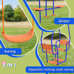 Outsunny 3 in 1 Metal Kids Swing Set with Swing, Glider, Rocking Chair