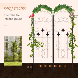 Outsunny Set of 2 Metal Trellis for Climbing Plants, Scrolls Design, 45 x 150cm - Additional view 4