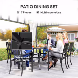 Outsunny 7 Pieces Patio Dining Set with Umbrella Hole, for Poolside, Garden - Additional view 5