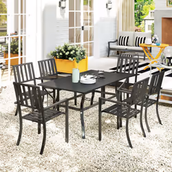 Outsunny 7 Pieces Patio Dining Set with Umbrella Hole, for Poolside, Garden - Additional view 7