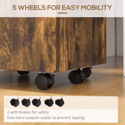 Vinsetto Mobile File Cabinet Lockable Documents Storage w/ 5 Wheels Rustic Brown