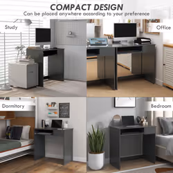 HOMCOM Compact Computer Table w/ Keyboard Tray Drawer Study Office Work, Grey - Additional view 4
