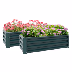 Outsunny Set of 2 Raised Garden Bed Galvanised Planter Box, Green - Additional view 8